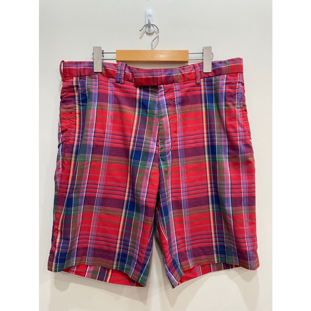 RLX Ralph Lauren Plaid Madras Colourful Preppy Golf Shorts Mens 36 Red Blue